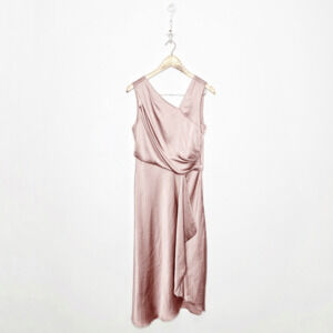 BHLDN ALSTON SATIN DRESS ROSE Pink Midi draped wedding bridesmaid womens 10 NWT